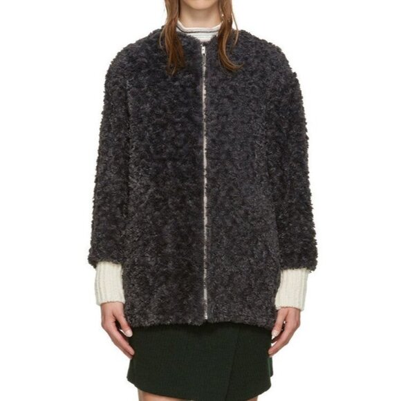 Isabel Marant EtoileDark Grey Faux Fur Easy Abriil Coat ZipperedSize XS
